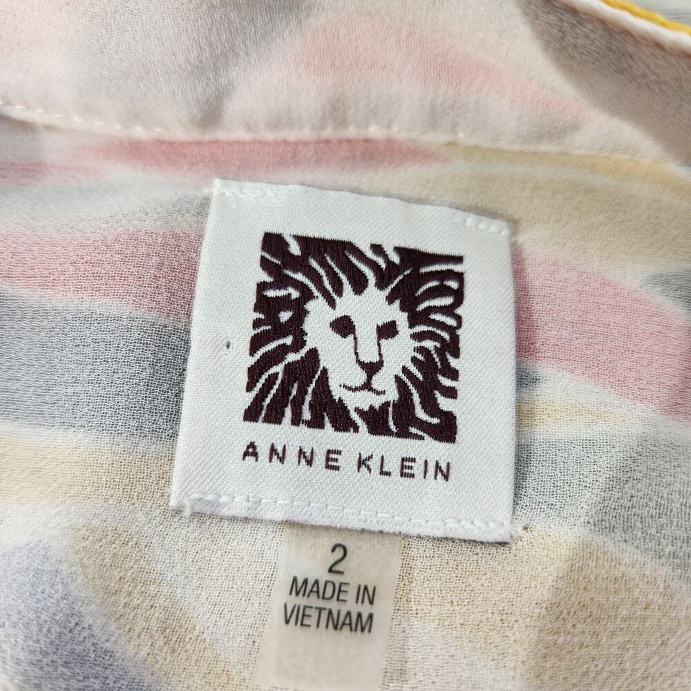 Anne Klein Retro Multicolor Geometric Sheer Longsleeve Blouse Womens Size 2 - Picture 7 of 13